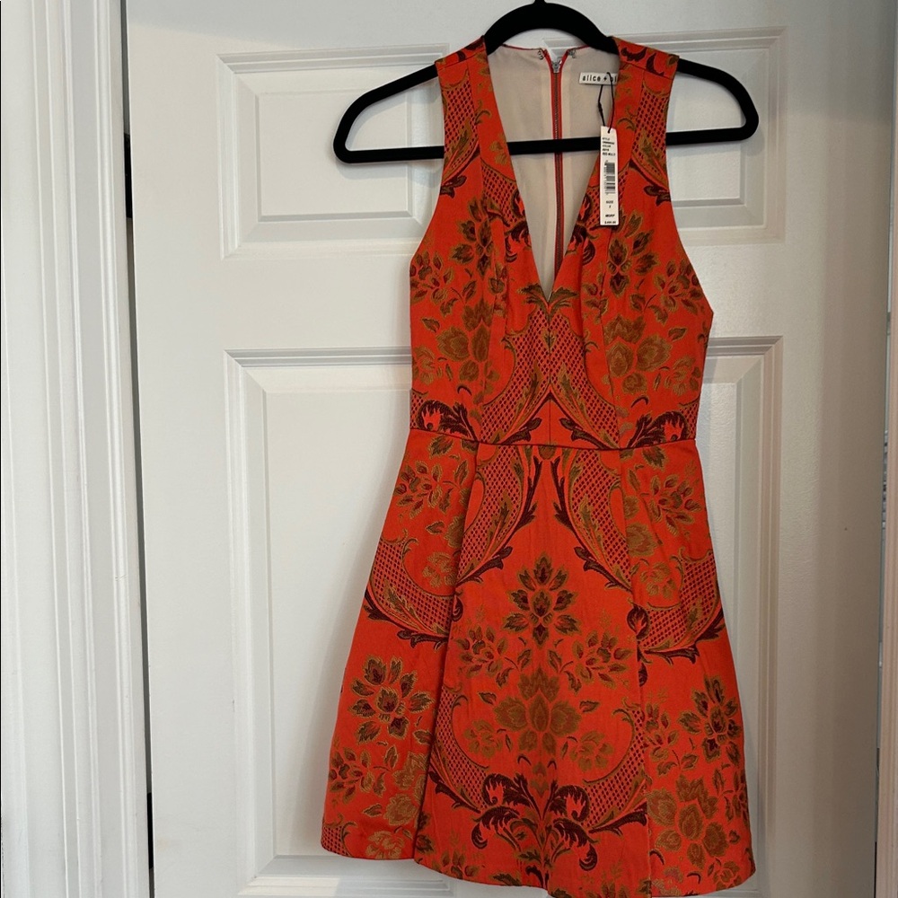 Alice & Olivia Vibrant Orange Floral Mini Dress